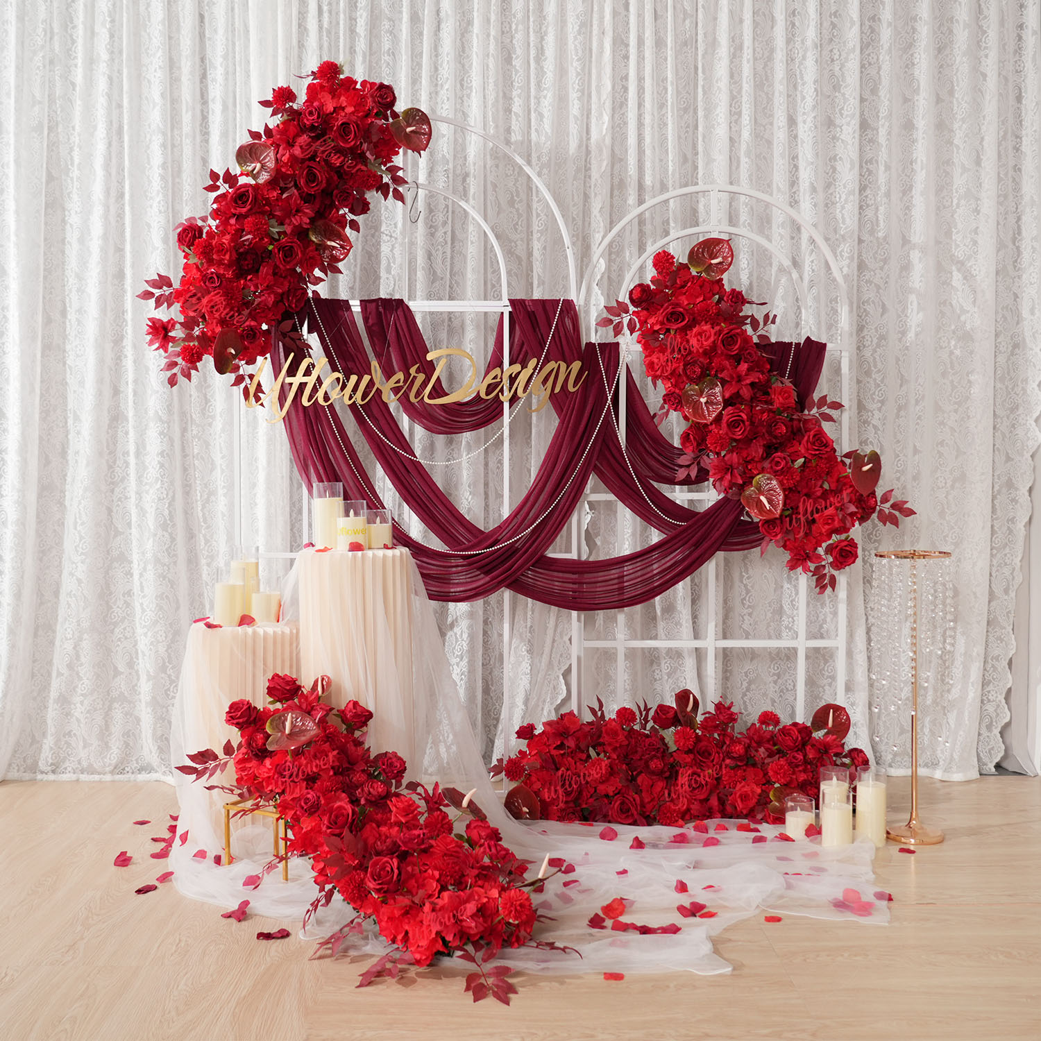 Flower Wall Panel - Ульявый красный цветочный ряд, свадебная арка,