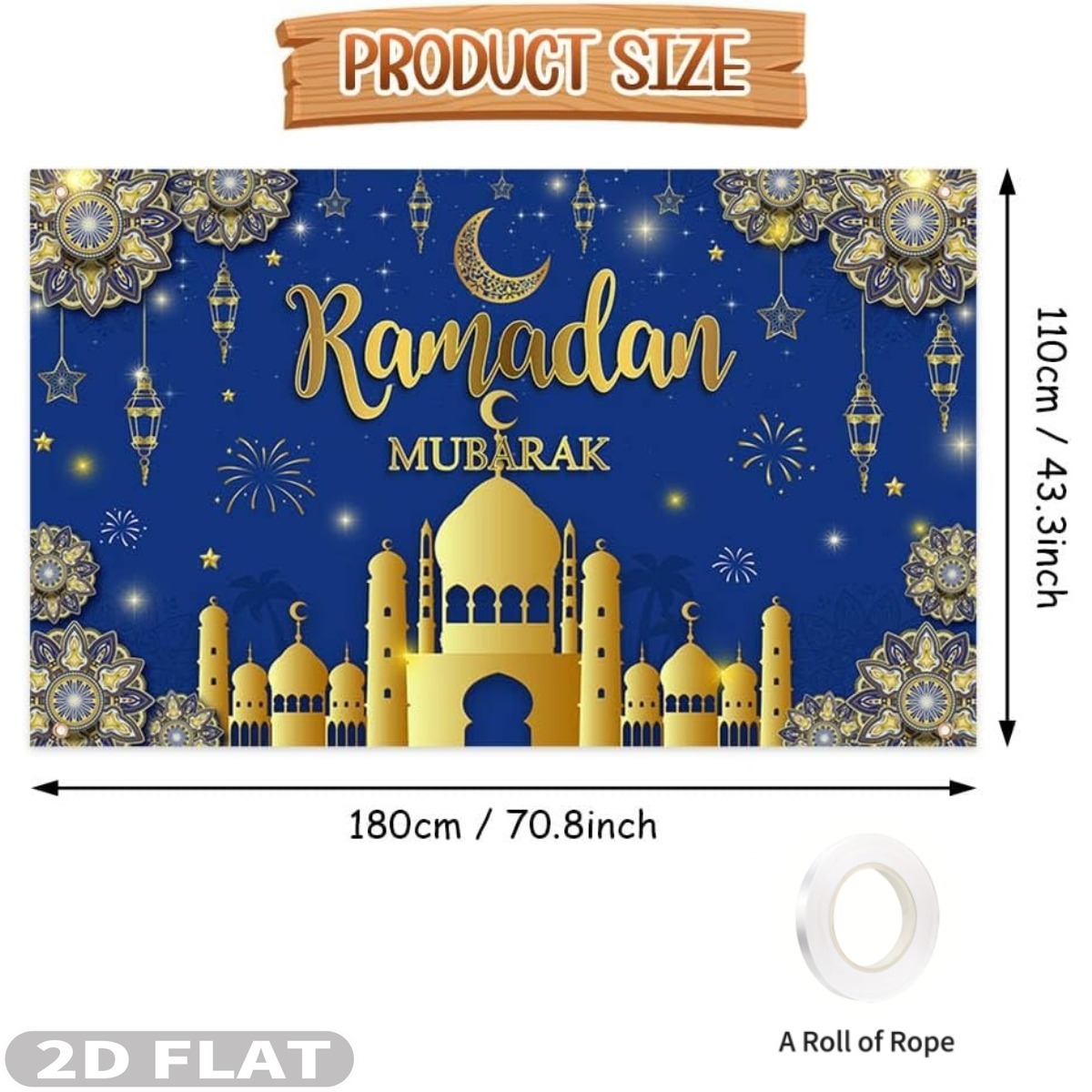 2D FLAT 1 шт. Рамадан Мубарак  – обзор и цена Party Banner Gold